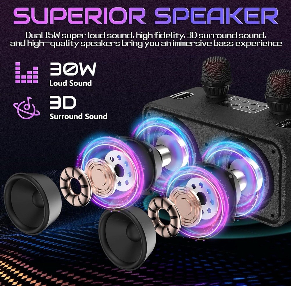 Fansbe Tech Karaoke Machine Bluetooth 2 Microphones Machine Bluetooth Sound