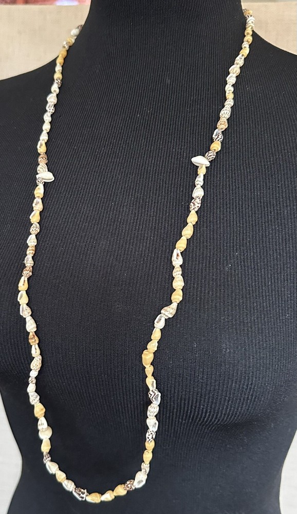 Vintage Long Natural Small Shells Necklace 34” Continuous Strand
