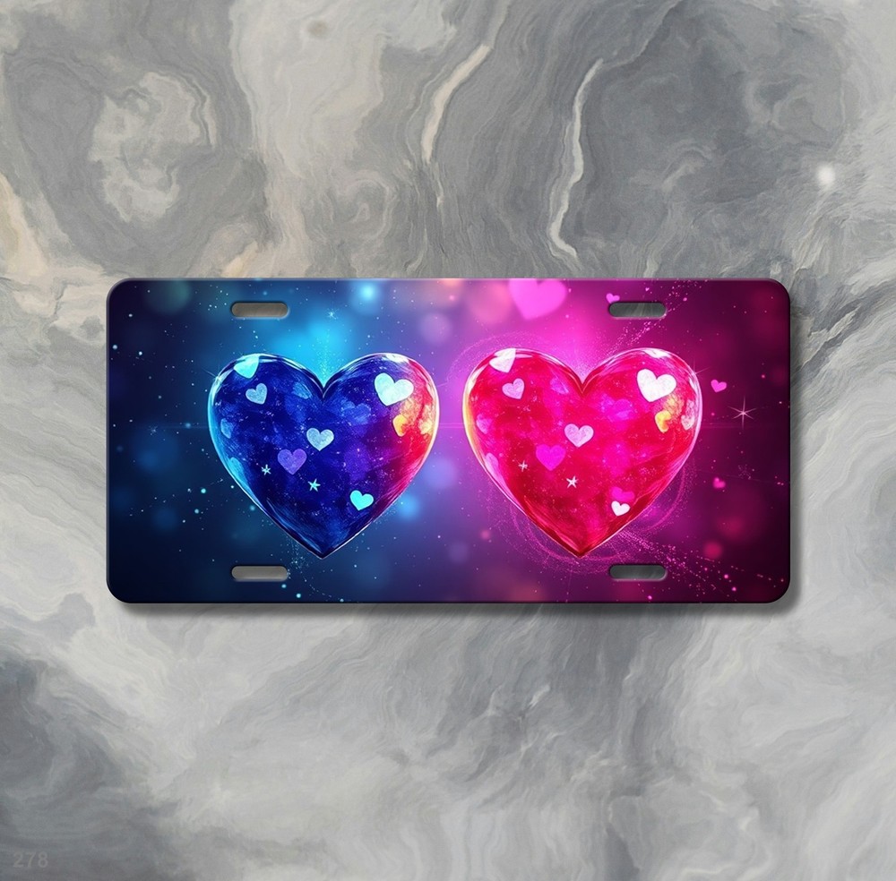 Romantic Hearts License Plate Optional Text Front Plate Special Gift