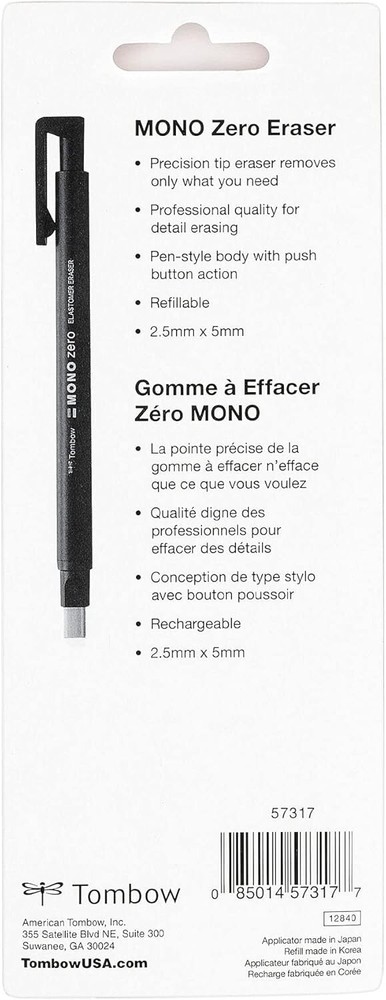 Compact MONO Zero Eraser with 2 Refills - Ideal for Drawing and Precision Work