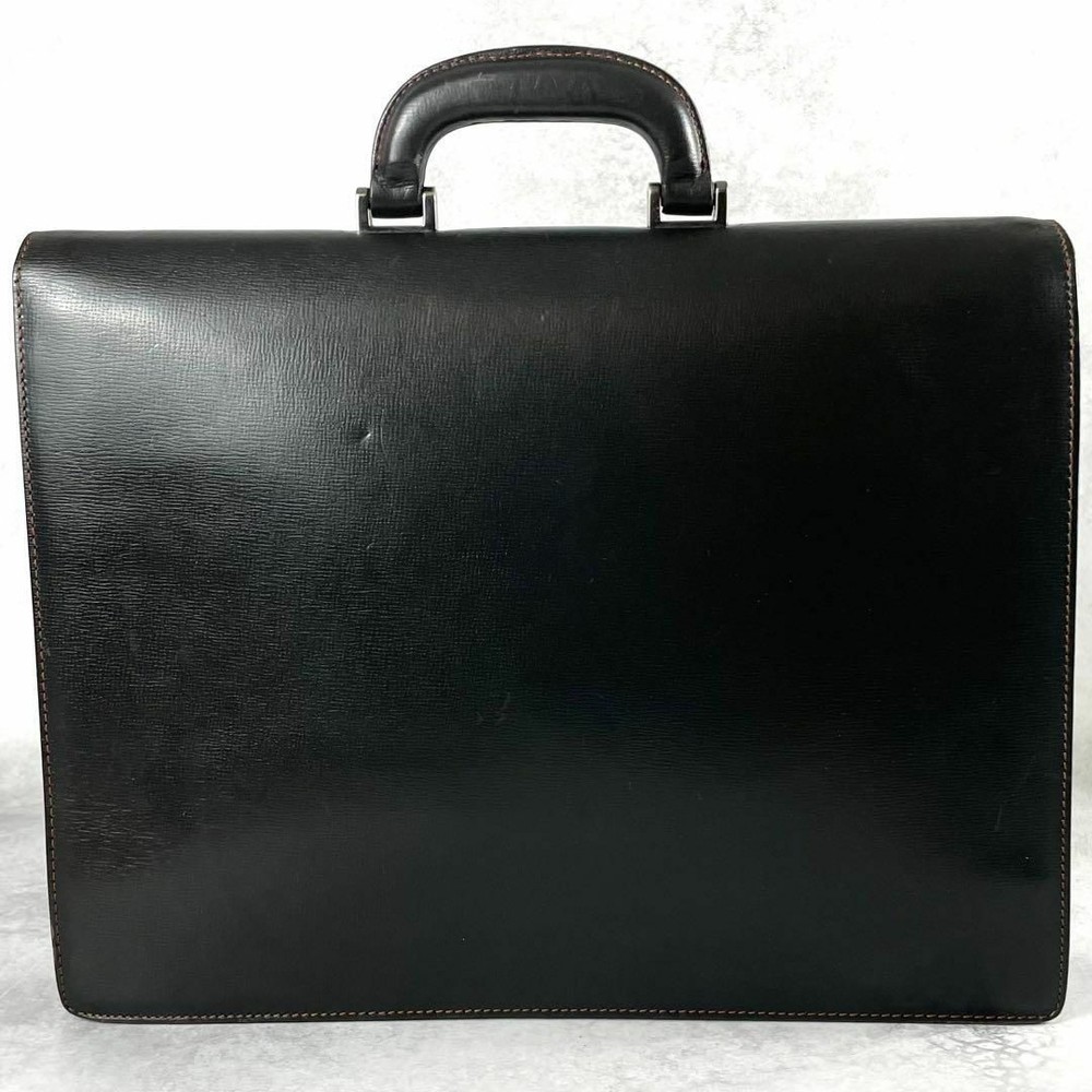 Dunhill Briefcase Business Bag Dark Brown Leather Dial Lock 3 Compartment Auth