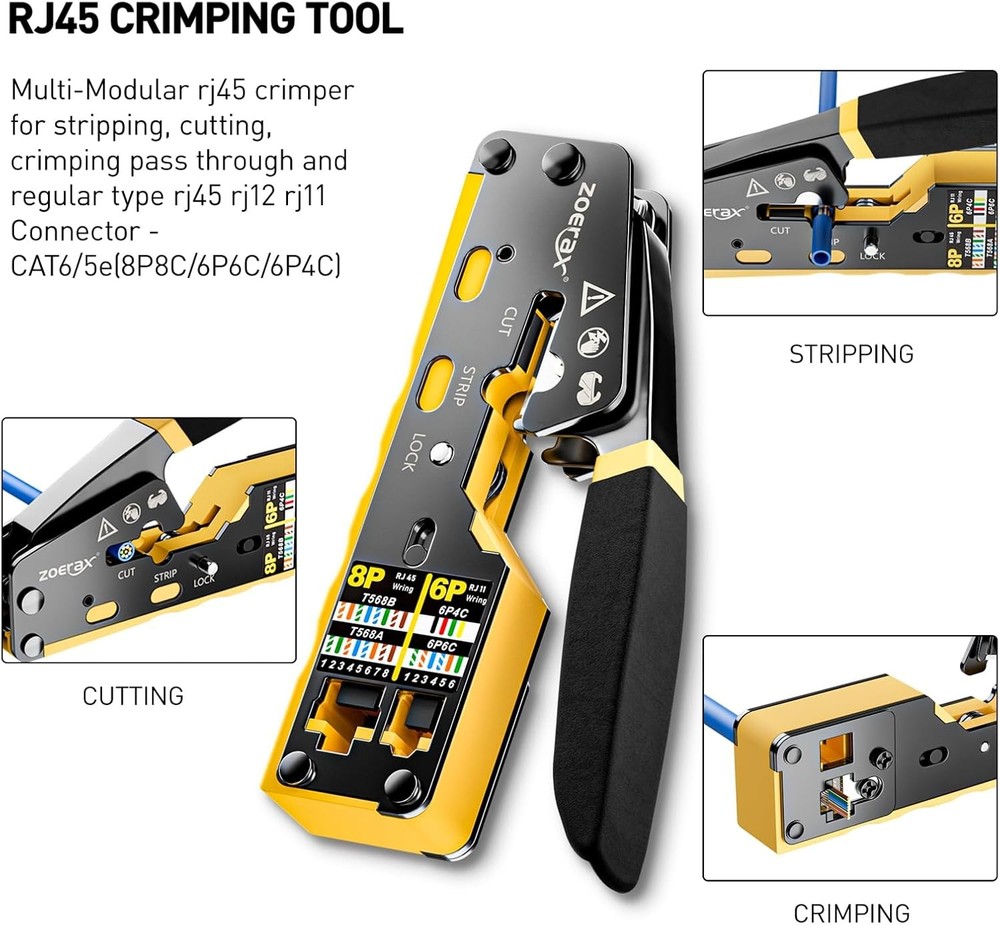 Tool Kit, 11 in 1 Professional RJ45 Crimp Tool Kit - Pass Through Crimper
