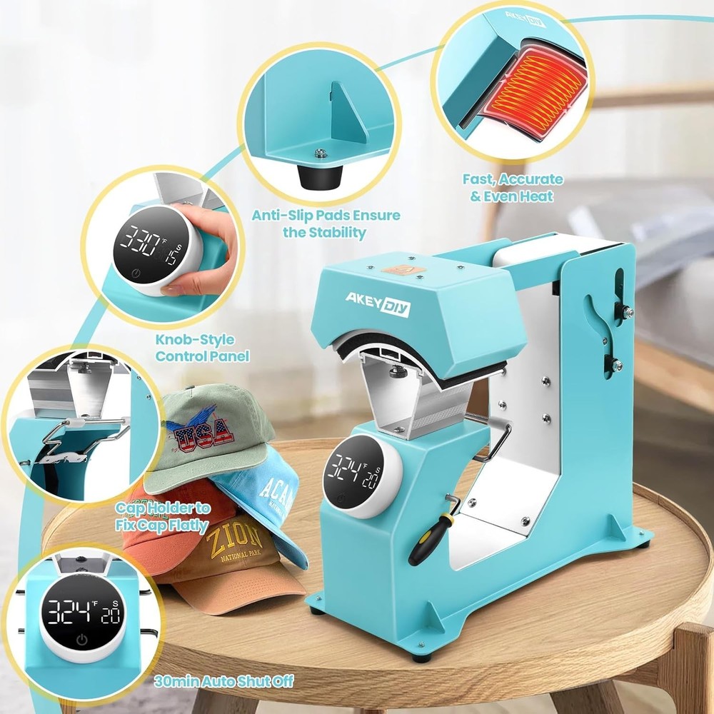 3-in-1 Auto Cap Heat Press Machine, Hat Heat Press with 3pcs Replaceable Heating
