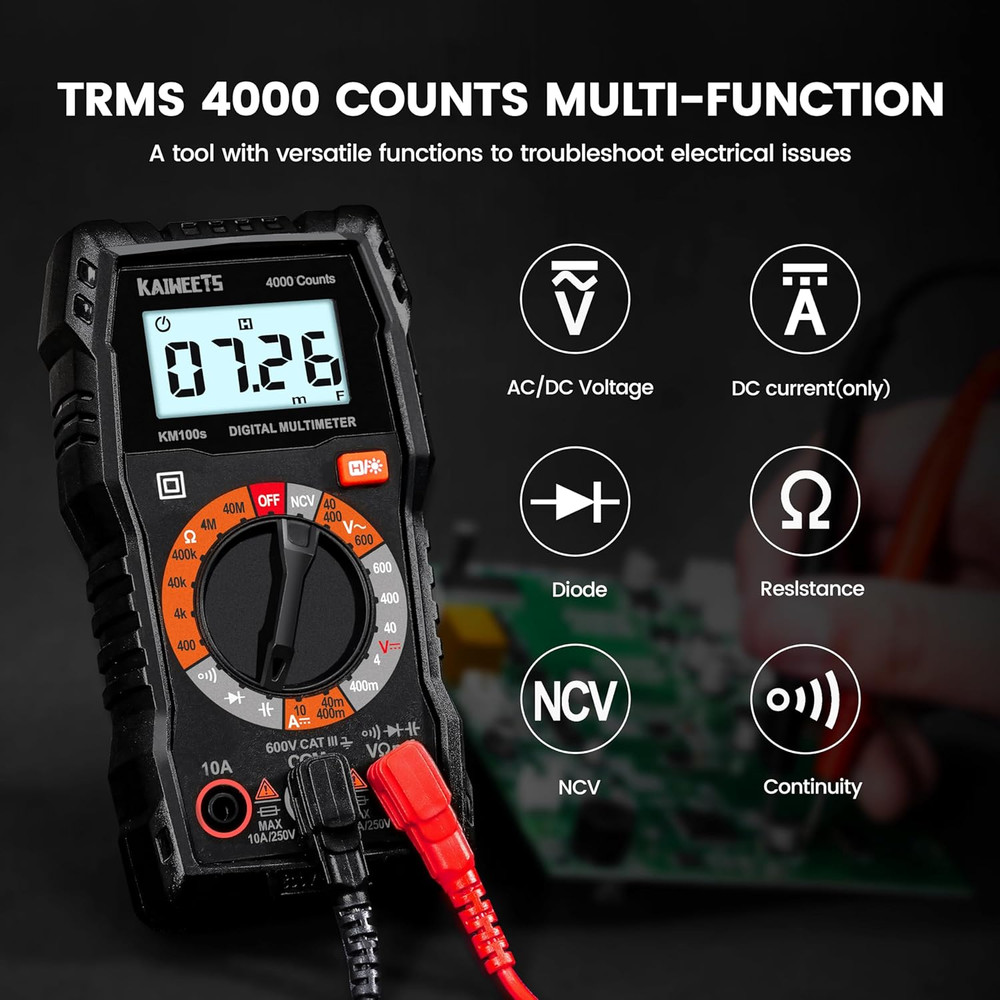 Digital Multimeter 4000 Counts, Voltage Tester with Accurate Ohm Volt Amp Readin
