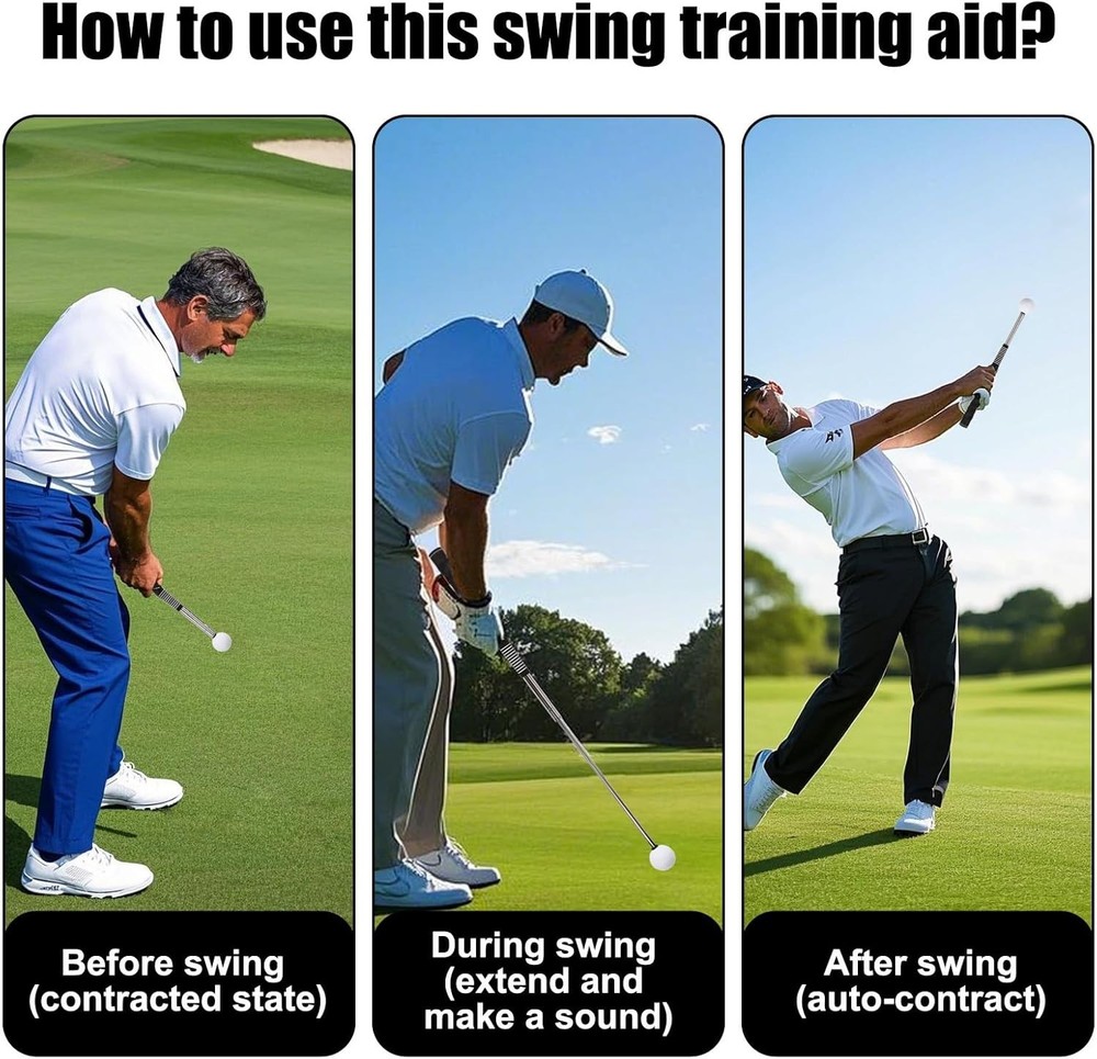Portable Golf Swing Training Aid Grip Click Stick Trainer with Storage Bag