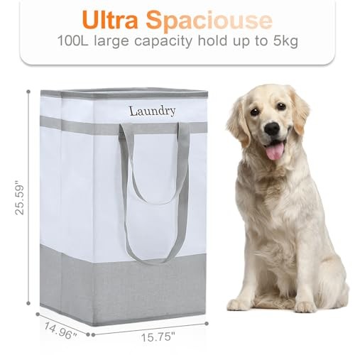 Laundry Basket 2Pack Laundry Hamper with Easy Carry Handles, 100L Gray