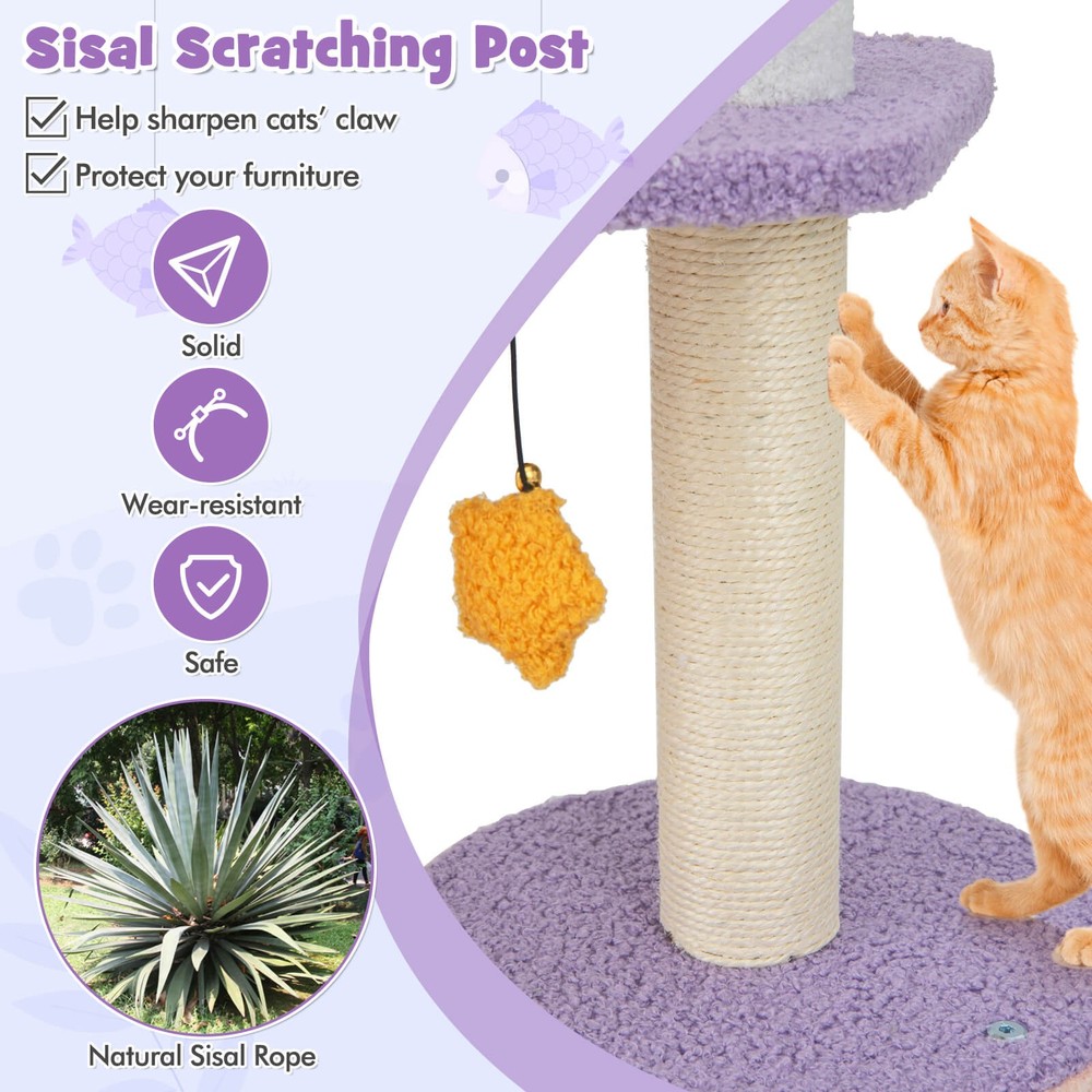 Cat Tree Cats Multi-level Cat Tower w/ Sisal Covered Scratching Posts, Hammock