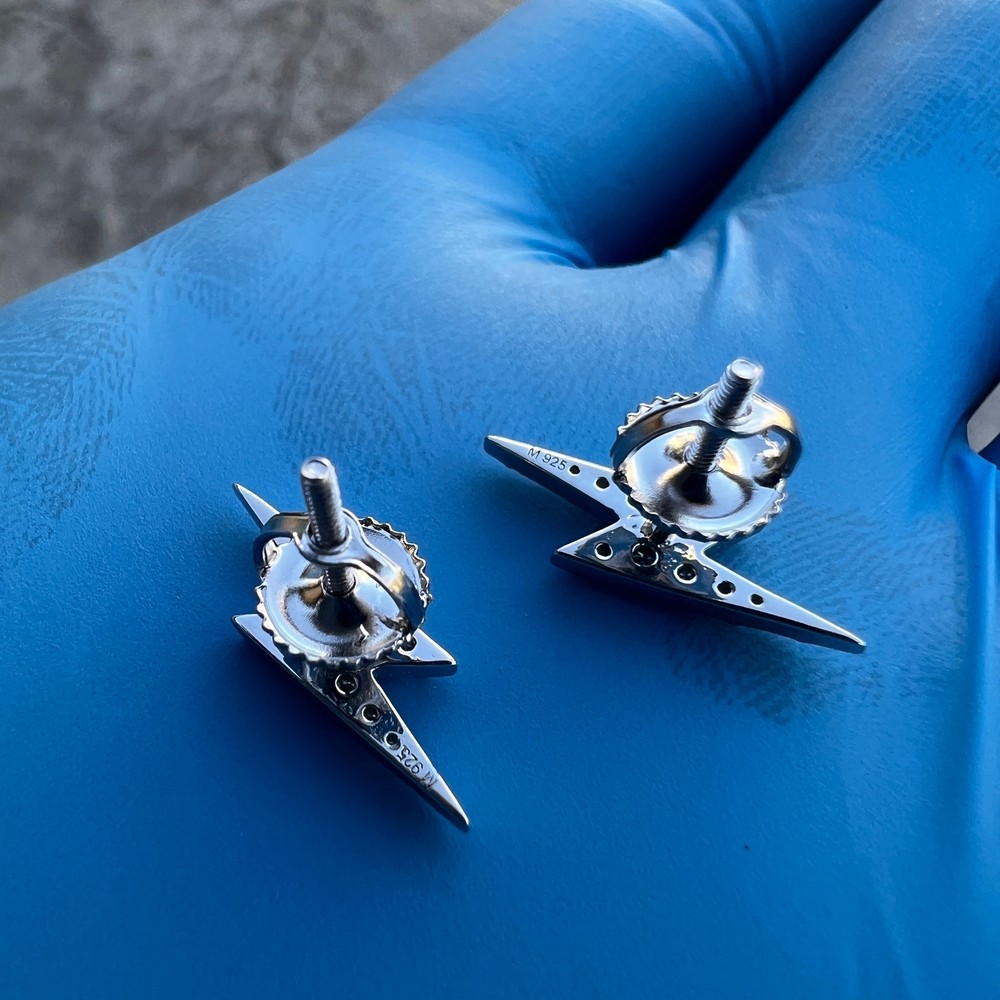 Lightning Bolt Flash Moissanite VVS Stud Screw Back Earrings 925 Sterling Silver