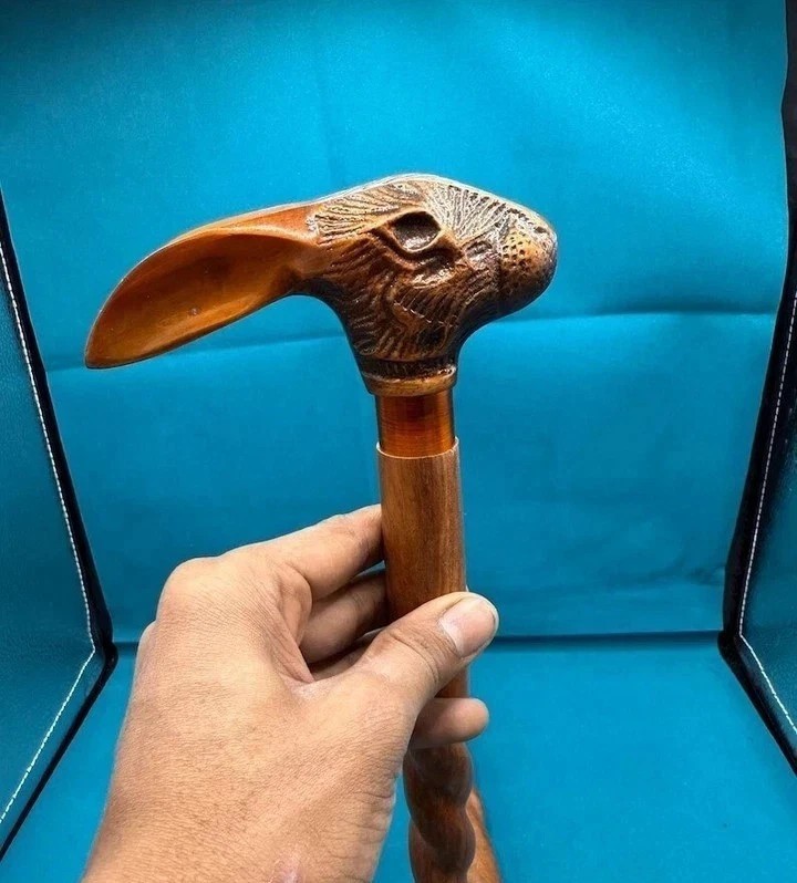 36'' Victorian Solid Rabbit Head Handle Wooden Walking Stick Cane For Him