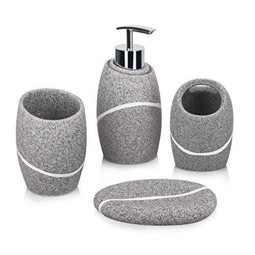 Bathroom Accessory Set,4 Pieces Bathroom Decor Accessories Complete Set Granite