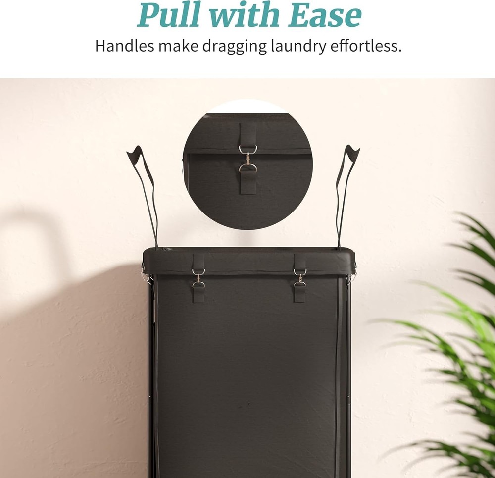 Laundry Hamper W/ Wheels Rolling Laundry Basket W/ Metal Frame & Removable Bag