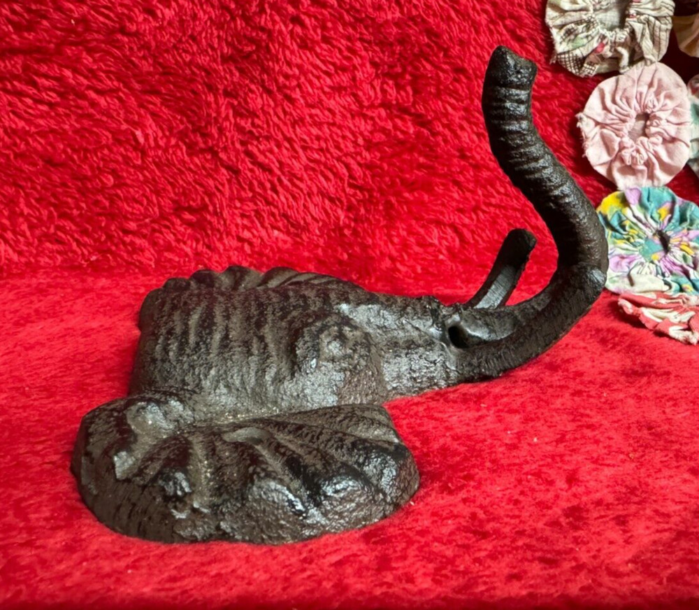 Vintage Cast Iron Elephant Head Coat Hanger Decorative Hook