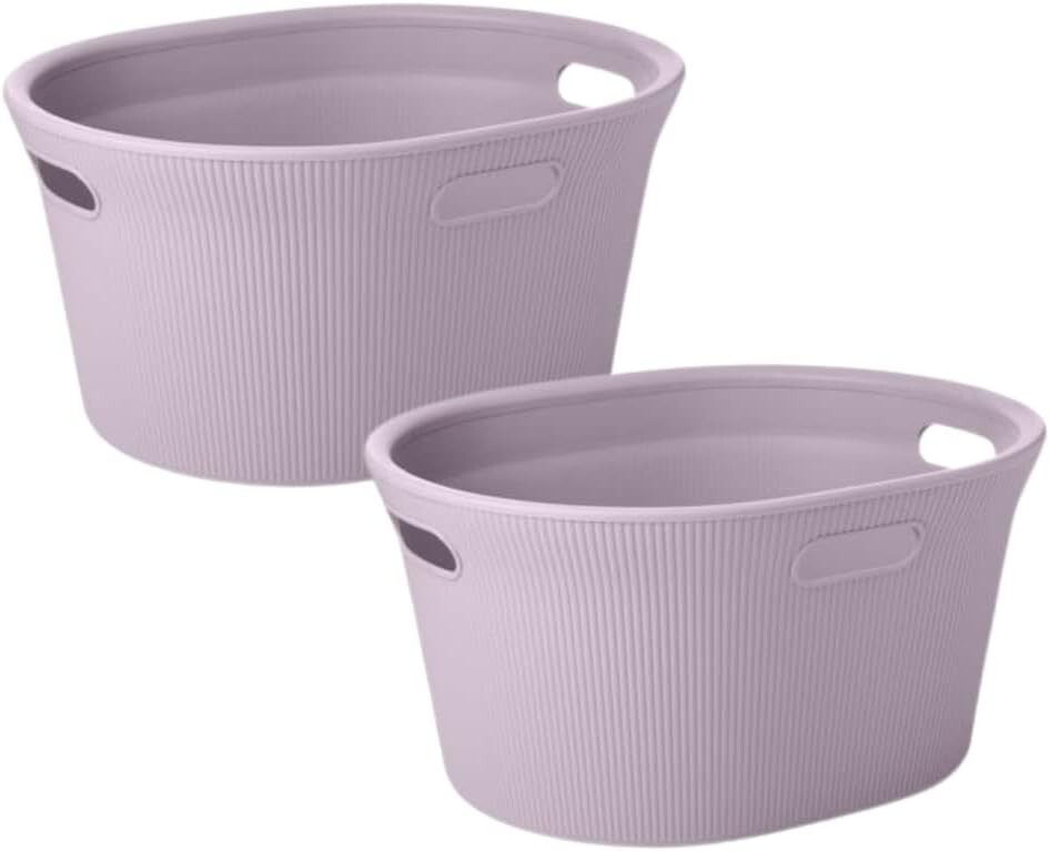 Decorative Laundry Baskets 35 Liter (2 Pack) Lilac Durable Plastic, with Handles
