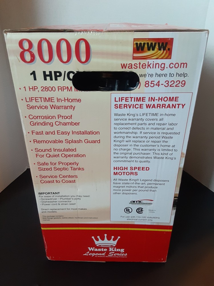 Waste King L-8000 Garbage Disposal - 1HP - NEW