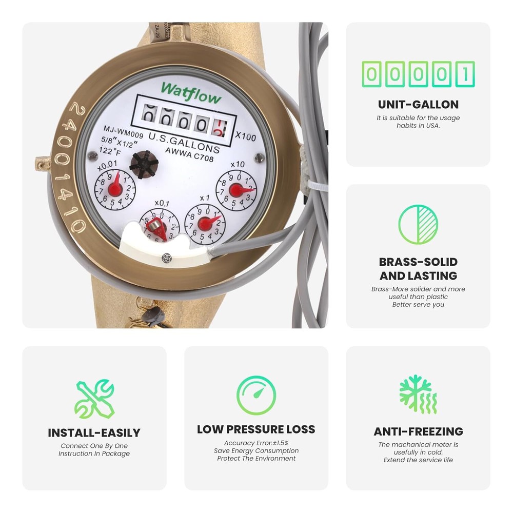 Cold Water Meter with Pulse Output, Watflow DN15 1/2" NPT Couplings