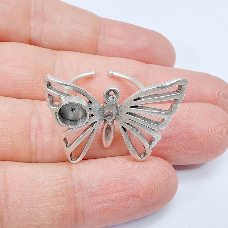 Butterfly Ring, Setting Blank Cabochon Mounting Adjustable Brass 6mm G37567