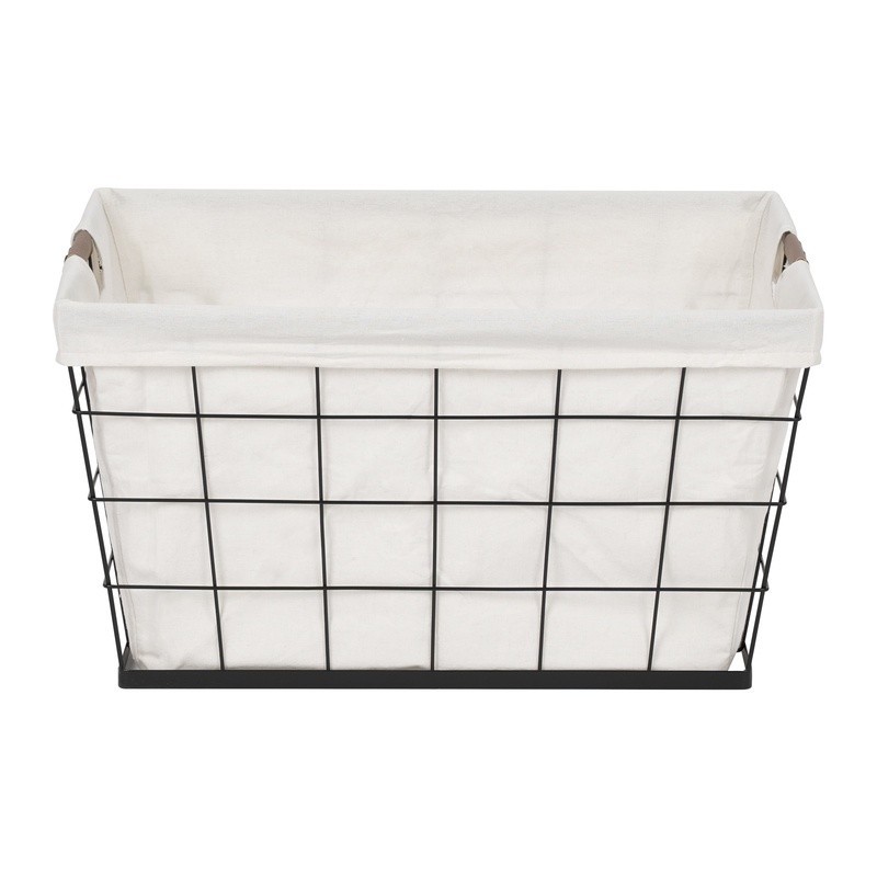 Rectangular Steel Wire Laundry Basket W/ Removable Cotton Liner Easy Transport