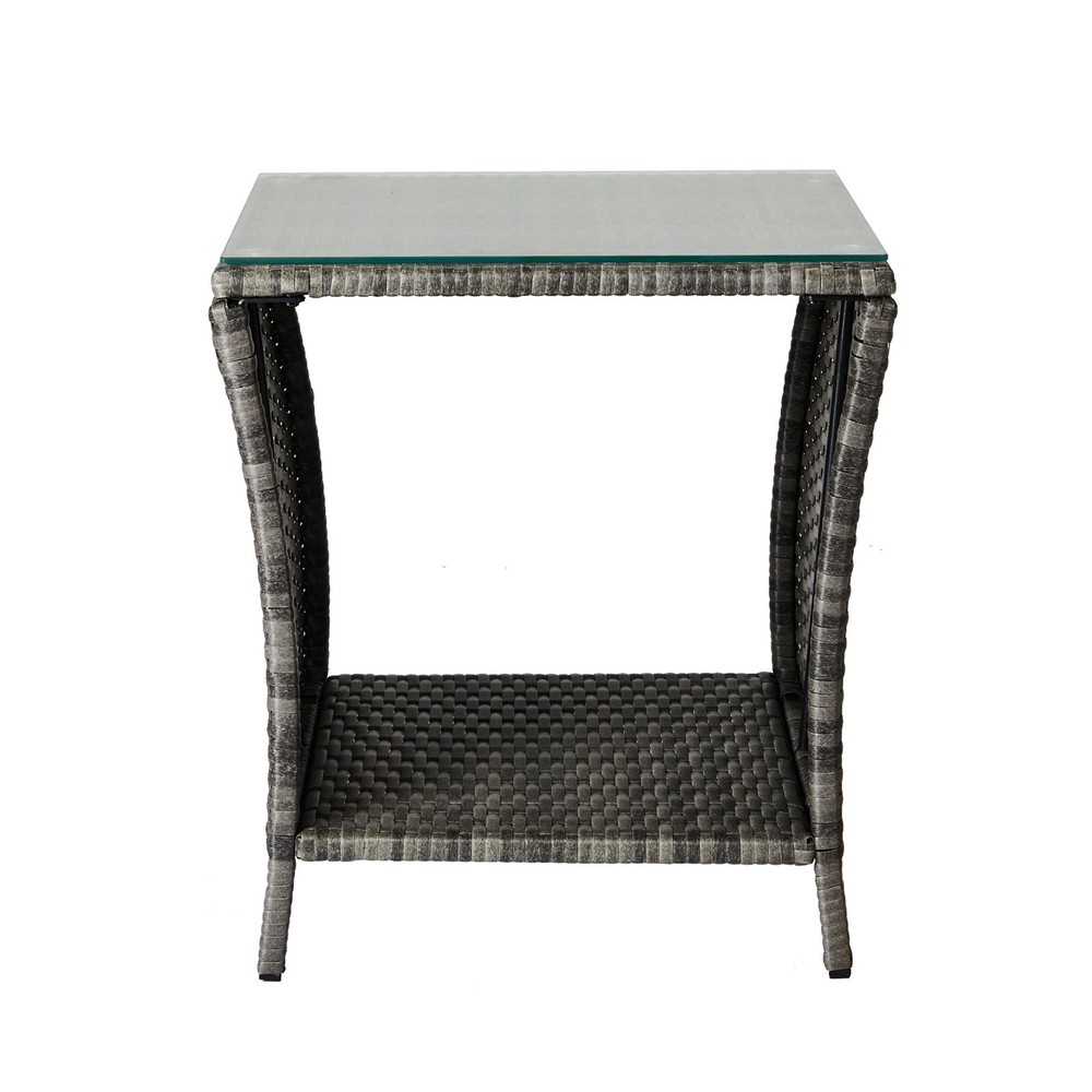 Outdoor Patio Wicker Side Table, Square End Table Bistro Coffee Table
