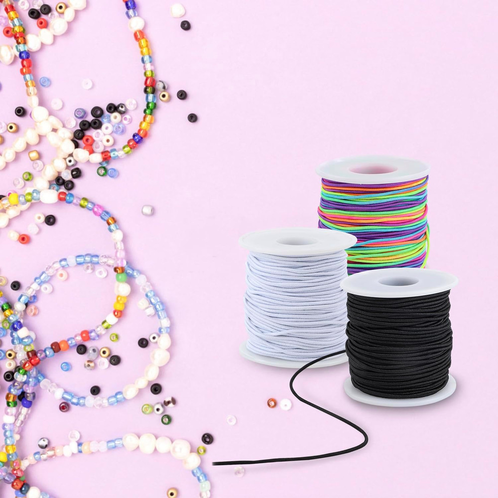 Durable Elastic String for Jewelry Making, 330ft, 1.0mm, Black & White