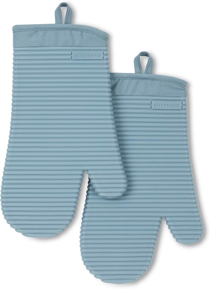 Ribbed Soft Silicone Oven Mitt 2-Pack Set 7.5"x13" Milkshake