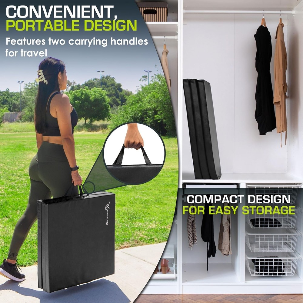 ProSource Tri-Fold Folding Thick Exercise Mat 6’x2’ with Carrying Handles for...