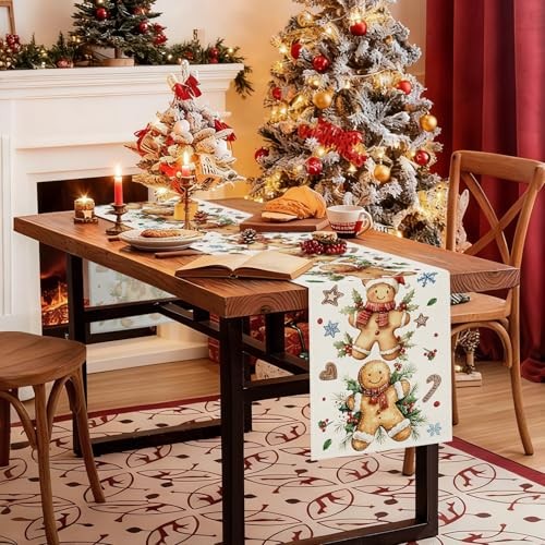 Christmas Table Runner Kitchen Dining Xmas Table 13"×120" Gingerbread Man
