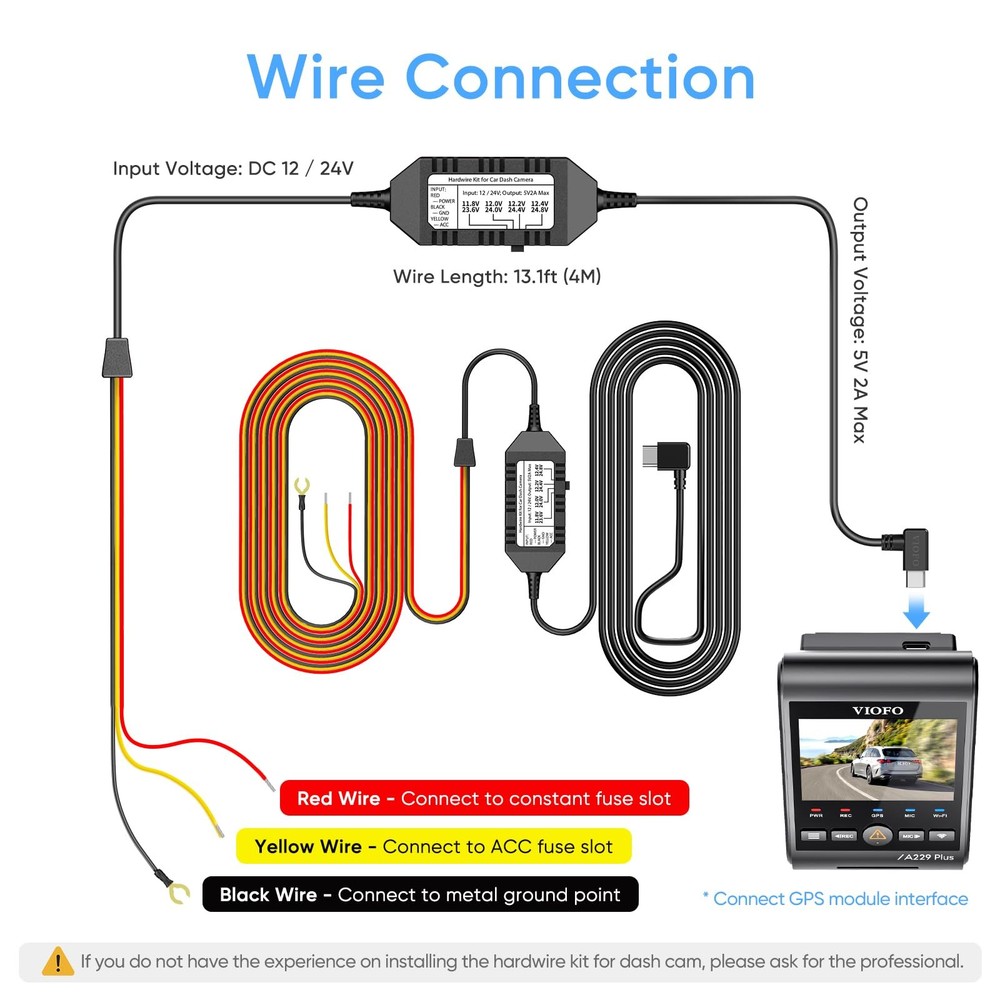 VIOFO HK4 Acc Hardwire Cable, USB-C Hard Wire Cable for