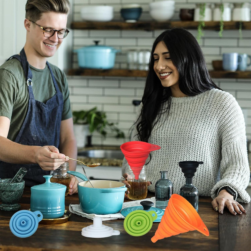 Kitchen Funnel Set, Small and Large, Kitchen Gadgets Accessories Foldable Silico