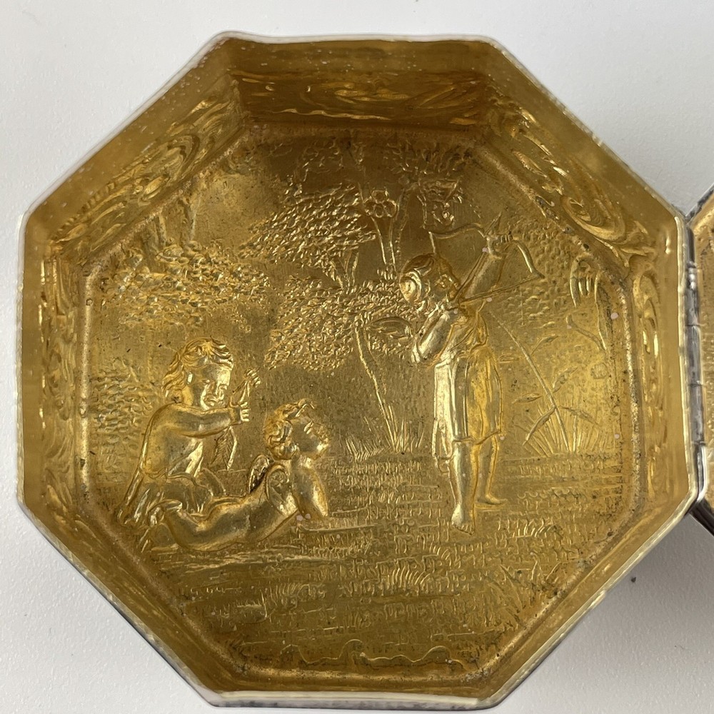 Antique Solid Silver & Gilt Trinket Box Cupid & Cherub Embossed 1899 John Smith