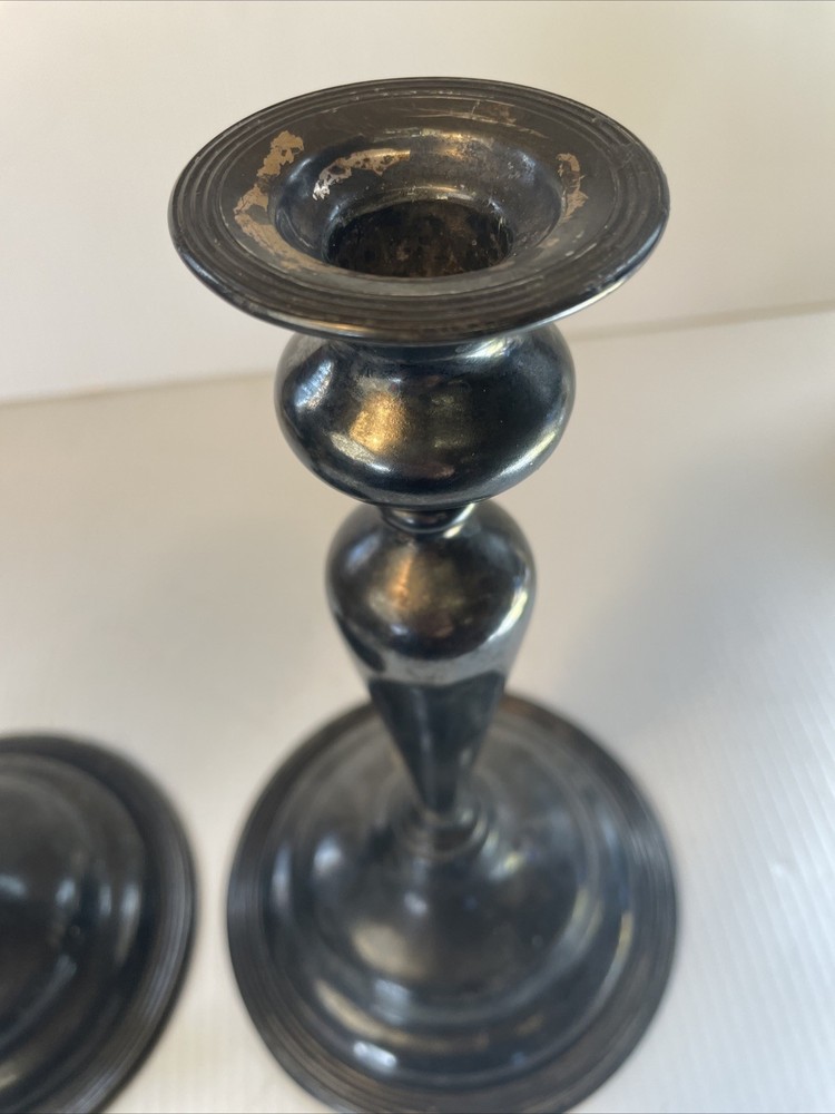 Antique E. B. Webster & Son Silverplate Pair Candle Stick Holders Spiderweb 2701
