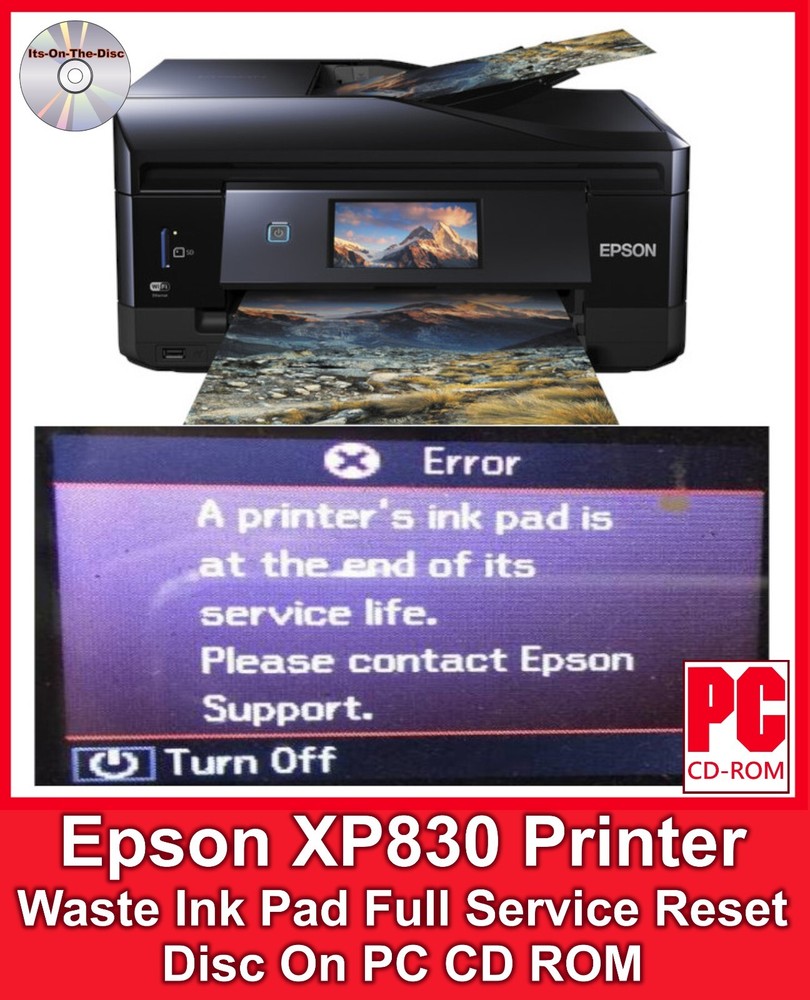 Epson XP830 Printer Waste Ink Pad Full Service Reset Disc On PC CD ROM