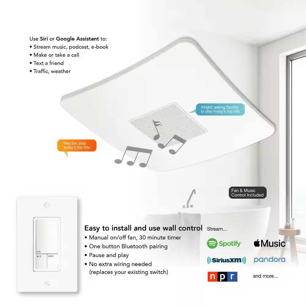 80 CFM Ceiling Easy Roomside Installation Bathroom Exhaust Fan with Bluetooth Sp