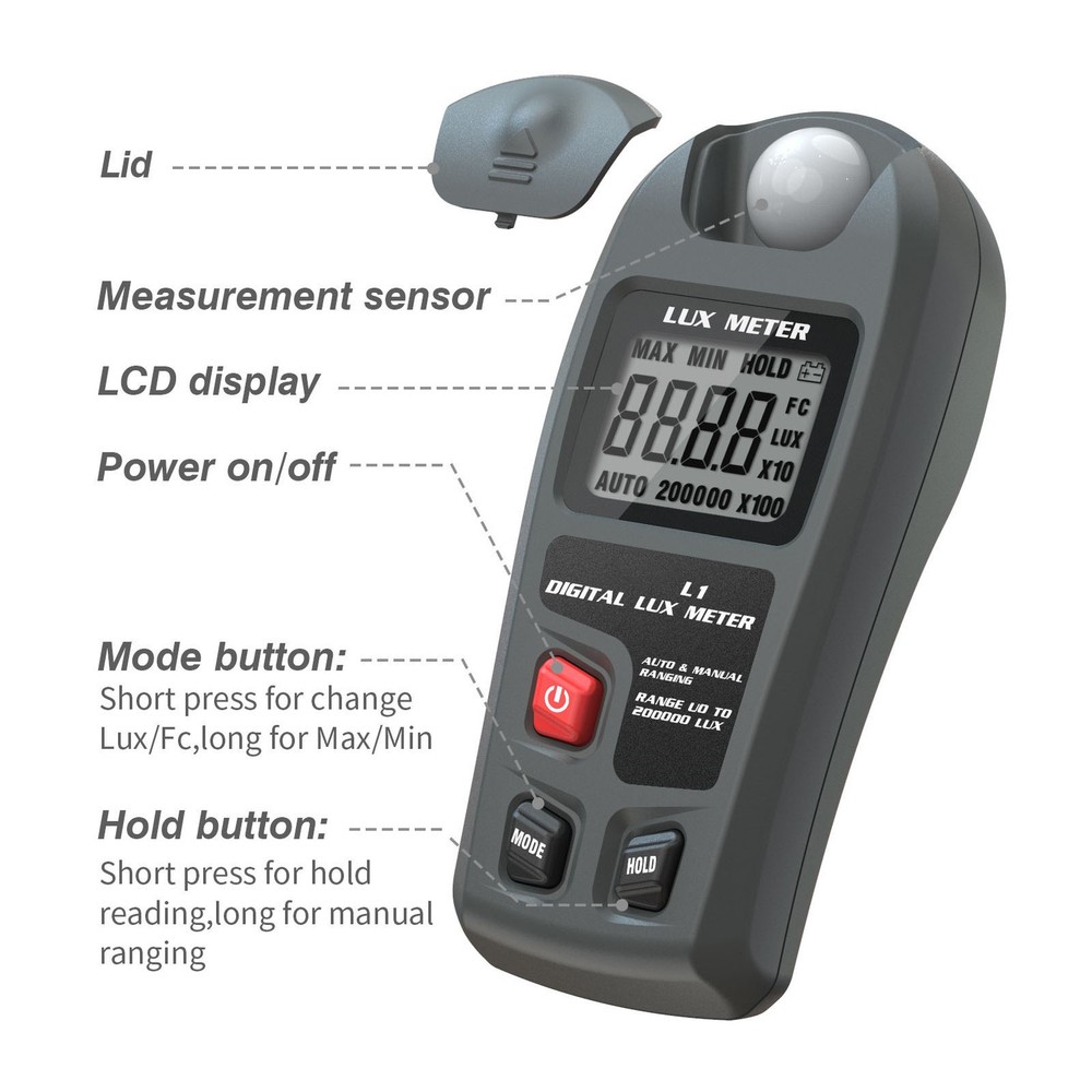 Digital Light Meter Illuminance Tester Luxmeter LCD Display Illuminometer