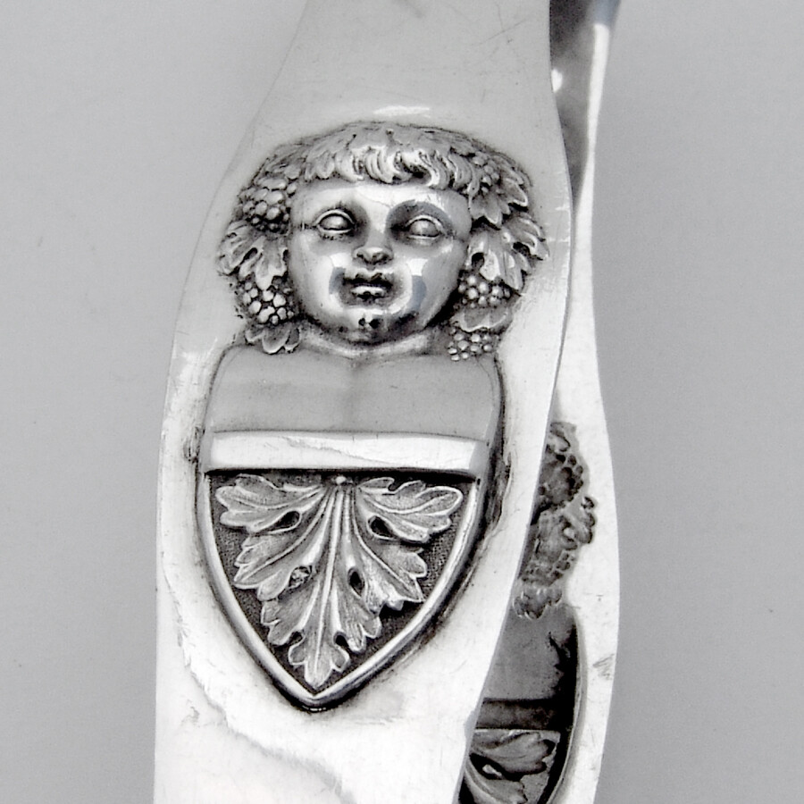 German Large Ornate Sugar Tongs Shell Bowls 13 Loth Silver
