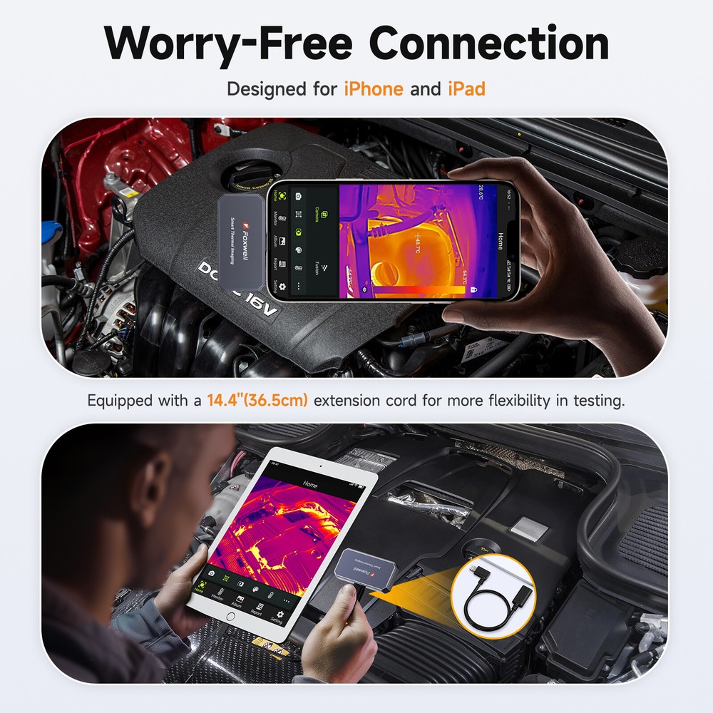 FOXWELL Thermal Imaging Camera for IPHONE 256x192IR Resolution 25Hz Refresh Rate