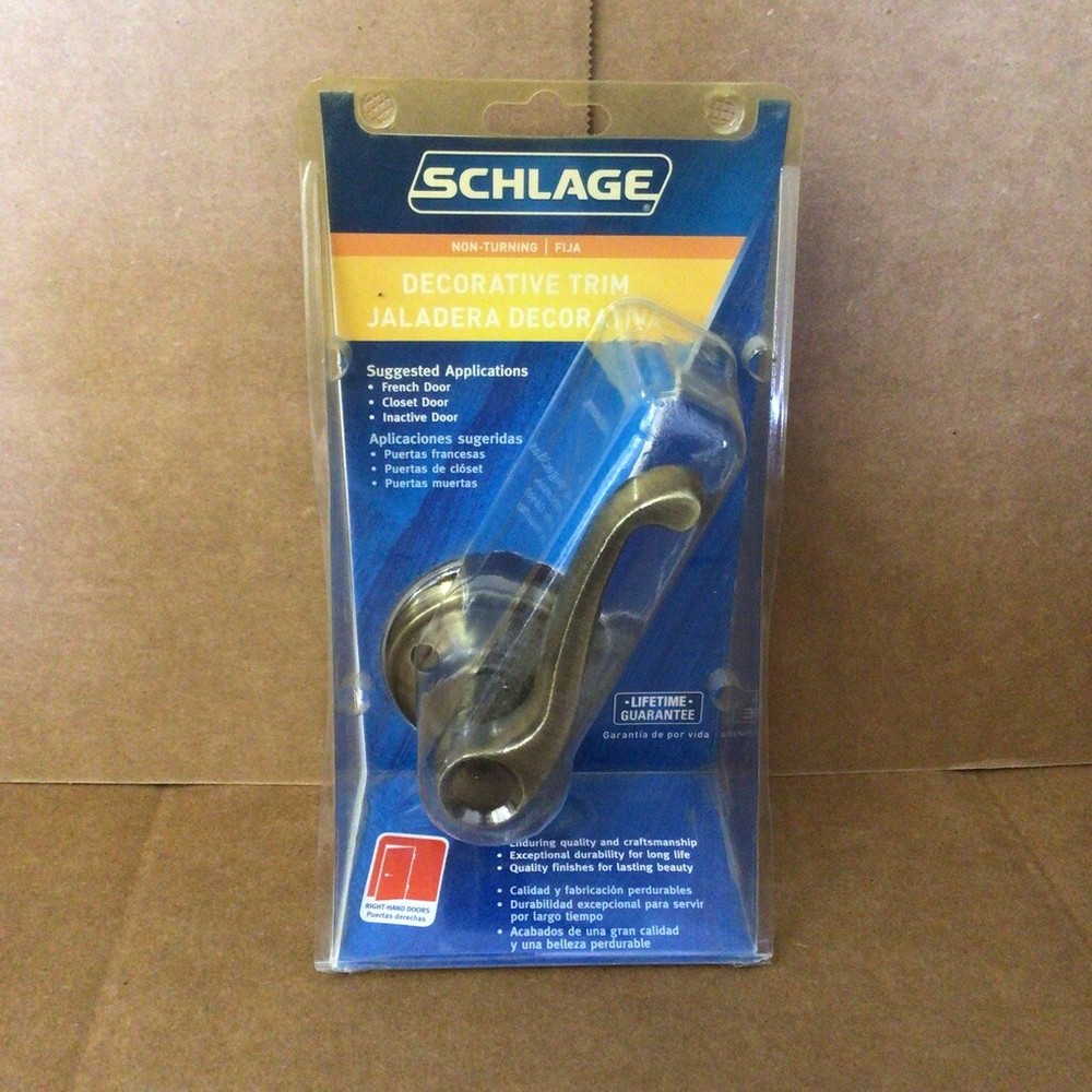 Schlage Non Turning Handle Decorative Trim Right Hand Doors Antique Brass B73