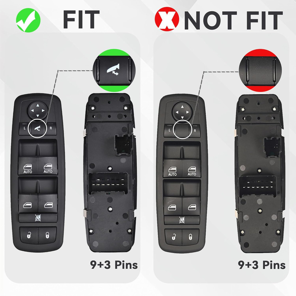 2012-2019 Grand Caravan Driver Side Master Power Window Switch 9+3 Pin Replaceme