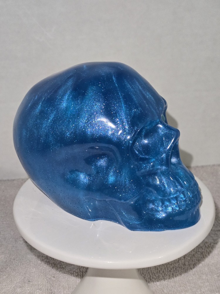 Metallic Blue Resin Skull