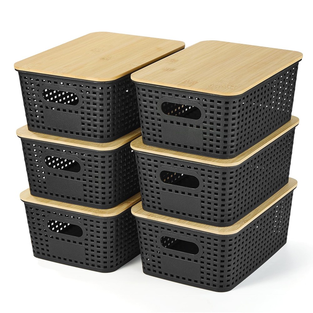 Plastic Storage Baskets With Lid - Plastic Storage Containers Stackable Stora...