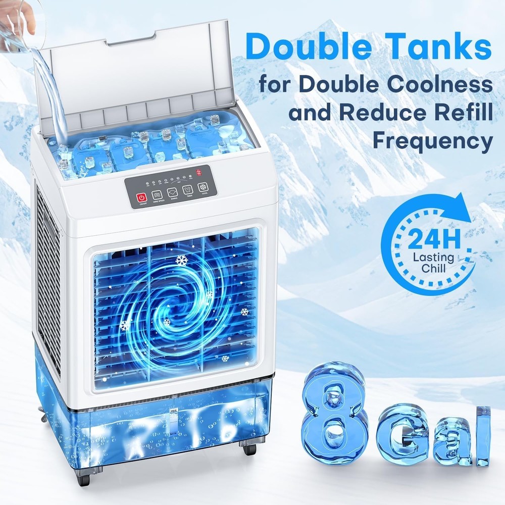 Compact Windowless Air Conditioner with Remote - 2100CFM Evaporative Cooler