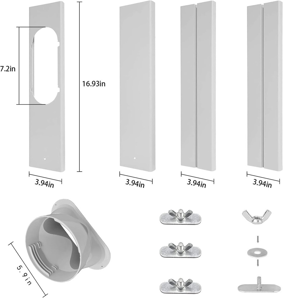 Portable AC Window Vent Kit with 59" Hose, 5.9" AC Window Seal, Adjustable for V