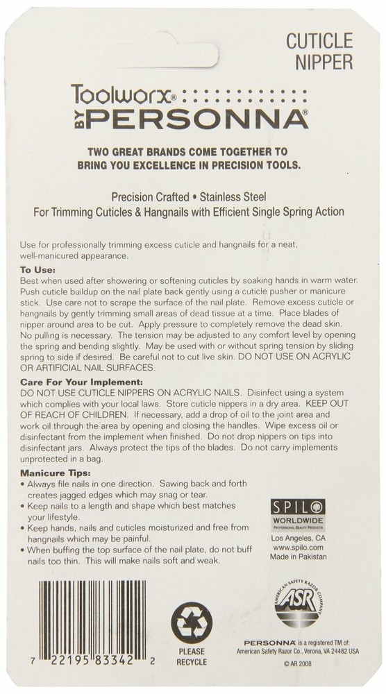Toolworx Precision Cut Single Spring Cuticle Nipper, 0.5 Inch