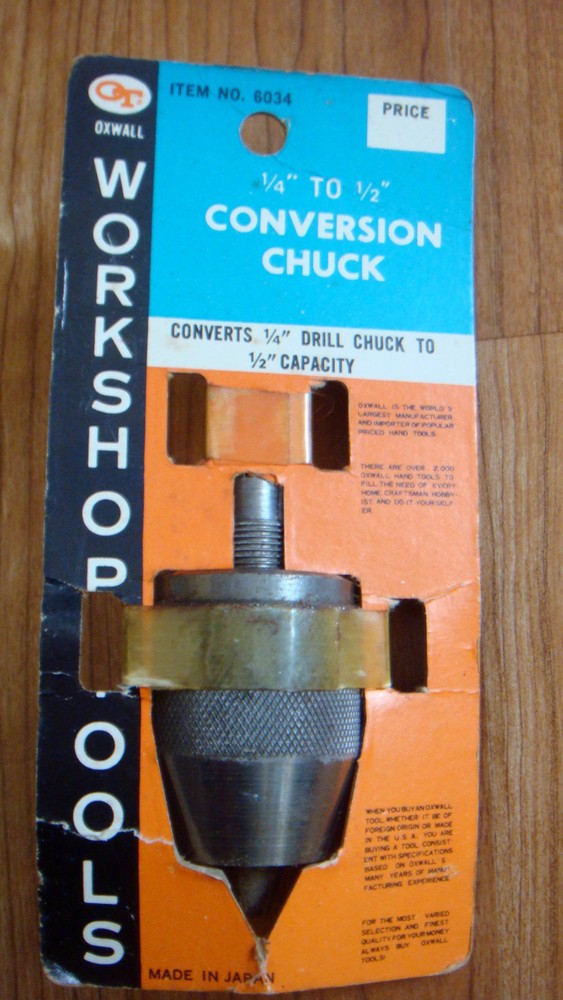 Vintage Retro NOS Oxwall Tools 1/4" to 1/2" Drill Chuck Conversion #6034