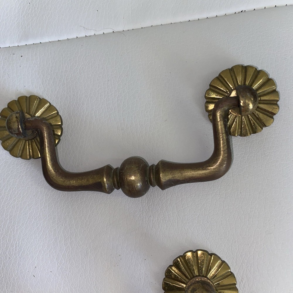 Vintage MCM Drawer Drop Pull Handle Sunburst 5” Brass Lot Of 7
