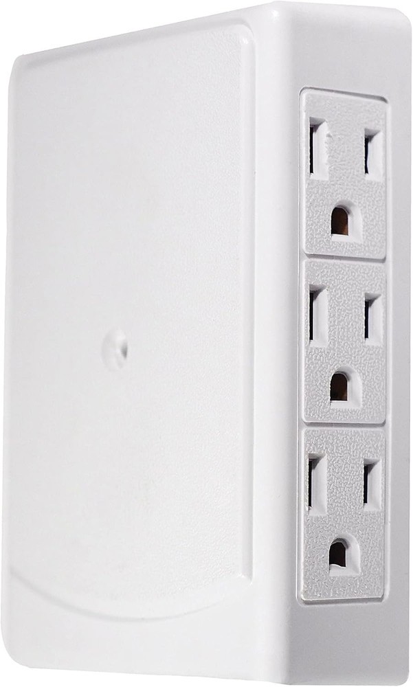 6-Outlet Side Mount Wall Tap Adapter, White - Unique Space-Saving Design, Heavy