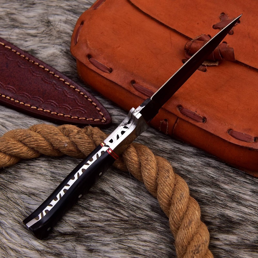 Handmade Fored carbon steel Double edged Fixed Blade Boot knife Full Tang