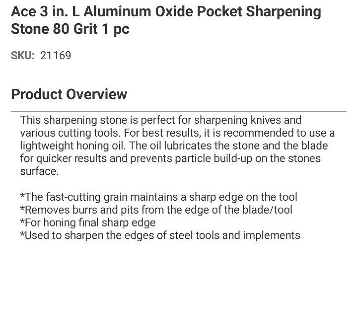 Ace Medium 80 Grit Aluminum Oxide Sharpening Pocket Stone