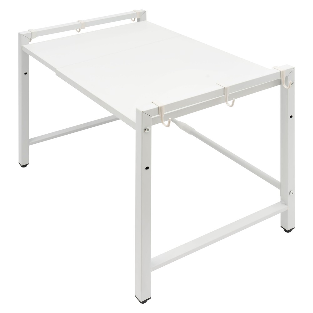 Extendable Microwave Oven Rack, 2-Tiers Adjustable Microwave Stand White Shelf