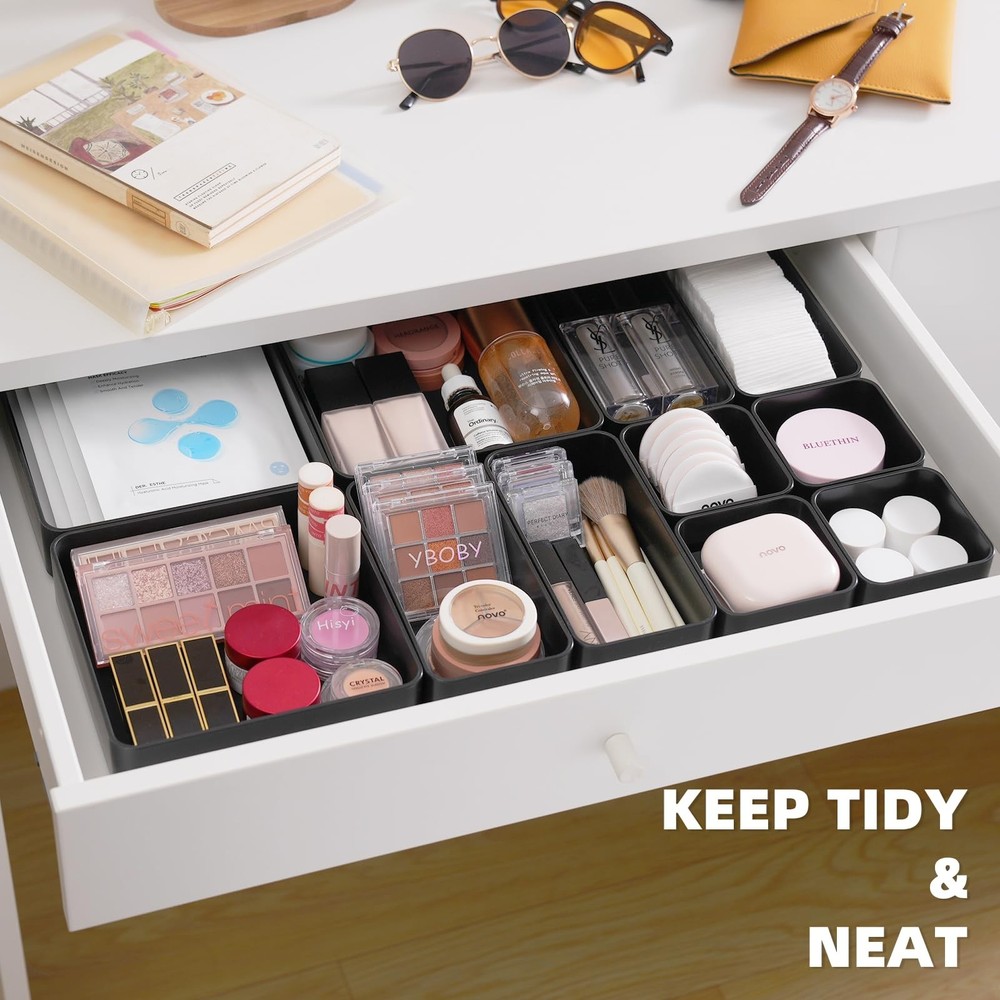 11-Piece Stackable Drawer Organizer Set, Multi-size Desk Drawer Organizer Tra...