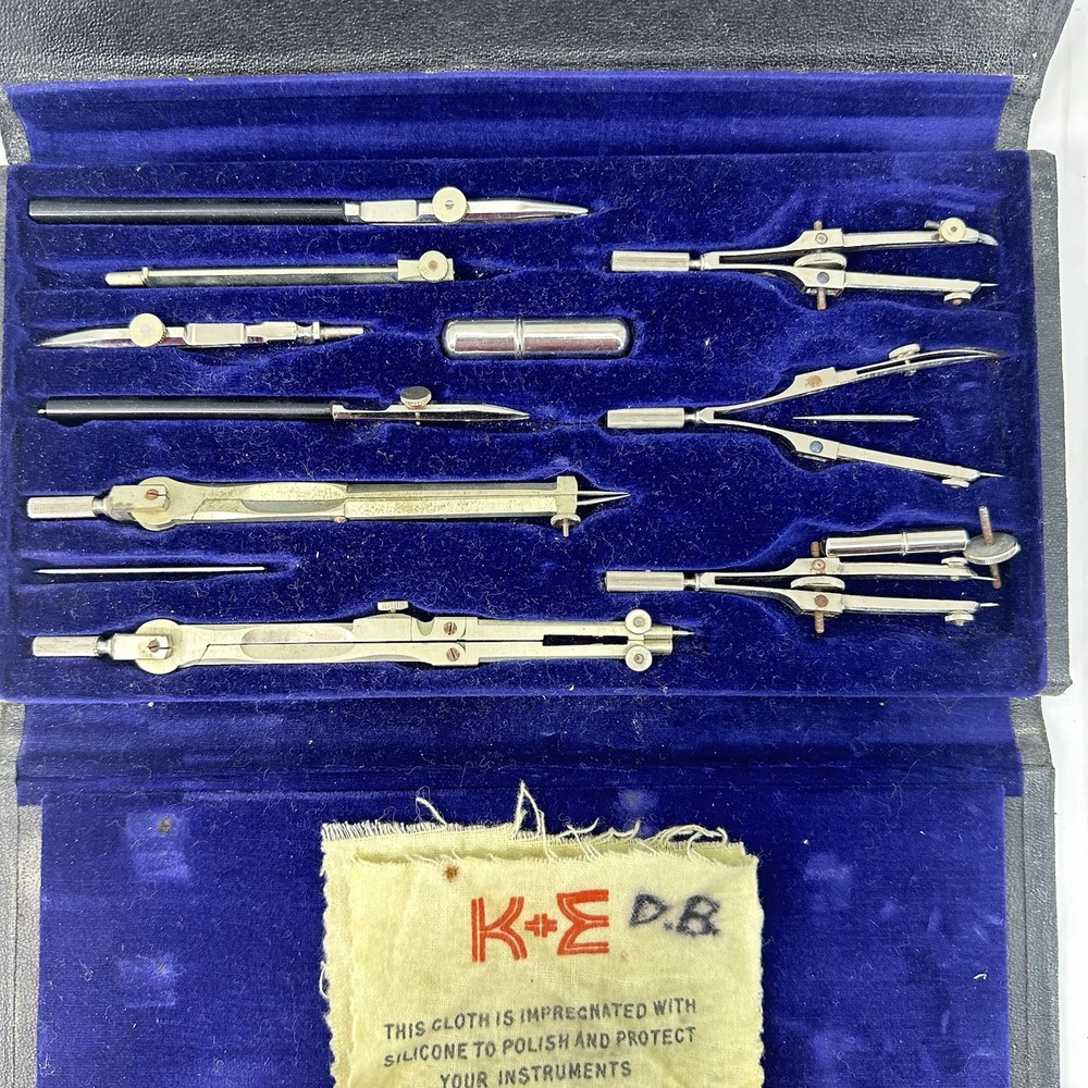 Vintage Keuffel & Esser K&E Drafting Mechanical Compass Set In Case Germany